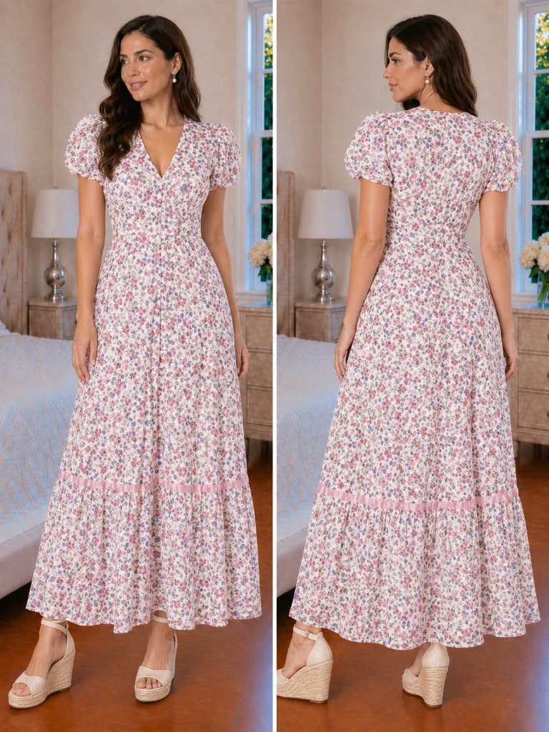 Loveshackfancy White Pink Briony Floral Maxi Dress $655